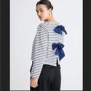 J. Crew Navy and White Striped Bow Back Blouse